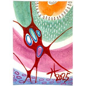 ACEO Original Art Watercolor Neurographic Drawing Mini Painting ATC
